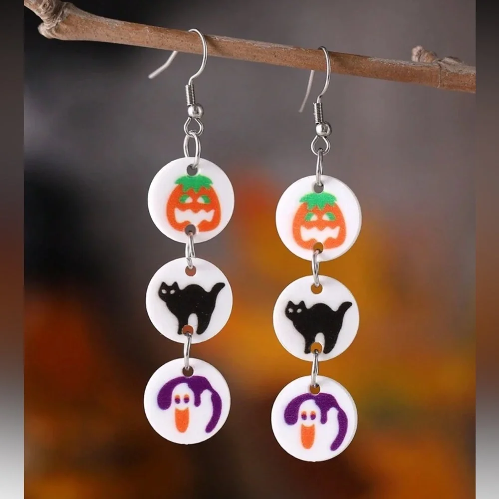 Pillsbury Halloween Sugar Cookie Earrings: Pumpkin, Black Cat & Ghosts NWT - Picture 1 of 3